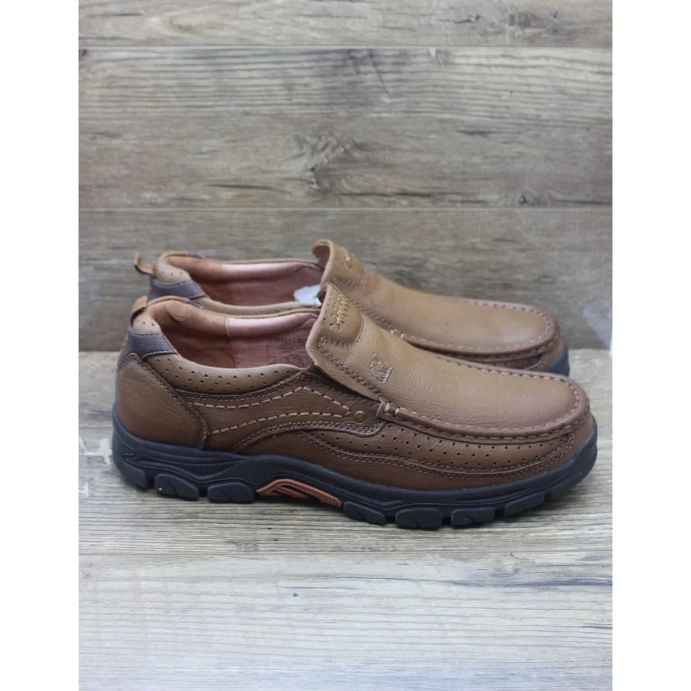 Camel Crown men's khaki leather comfort walking loafers slip‎ on shoes 13